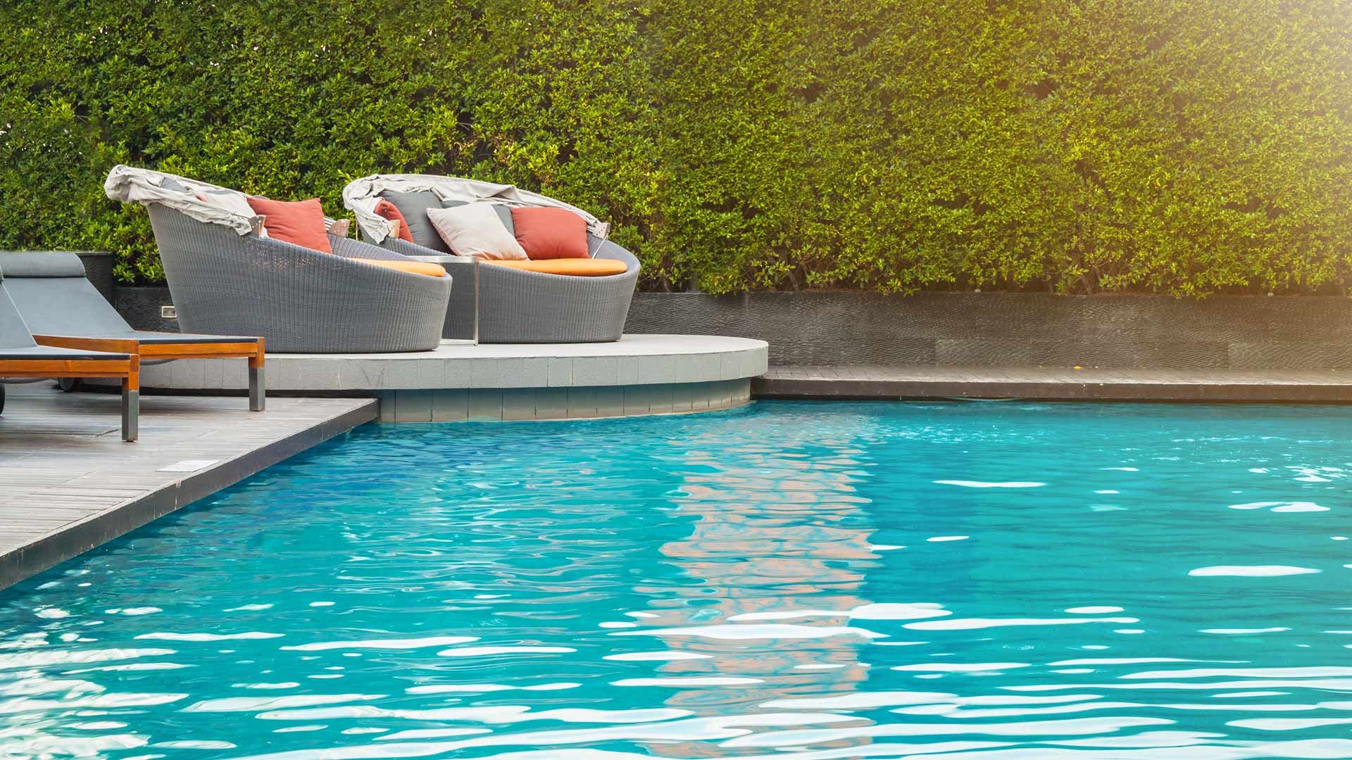 circular chairs on corner of pool patio leander tx